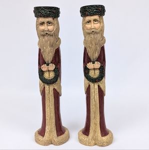 Santa Candlesticks Vintage Chalkware Christmas Retro Old Saint Nick Pair of Two